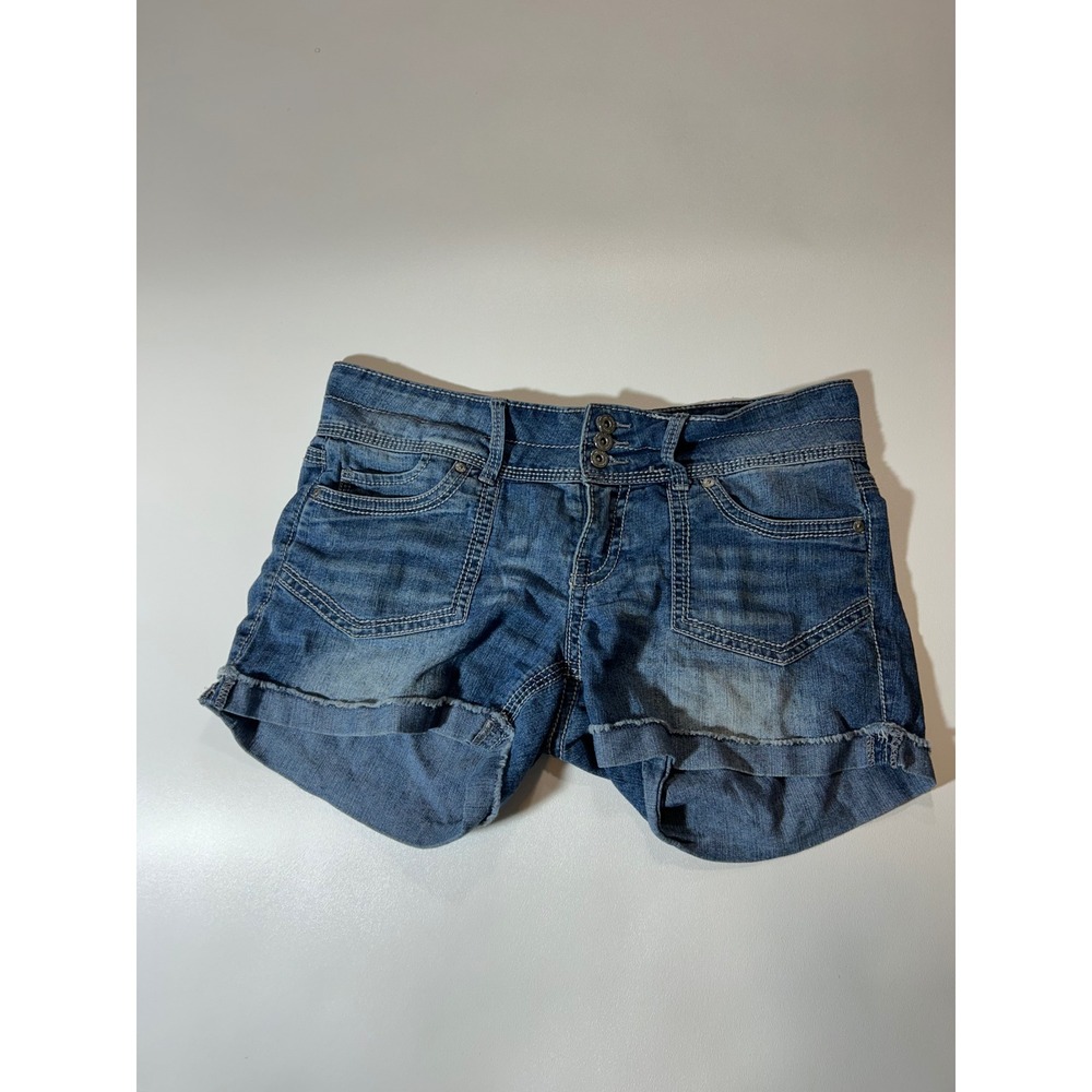 L.E.I. Denim Shorts Juniors 9 Blue Excellent Low Rise Ashley Cuffed Stretch